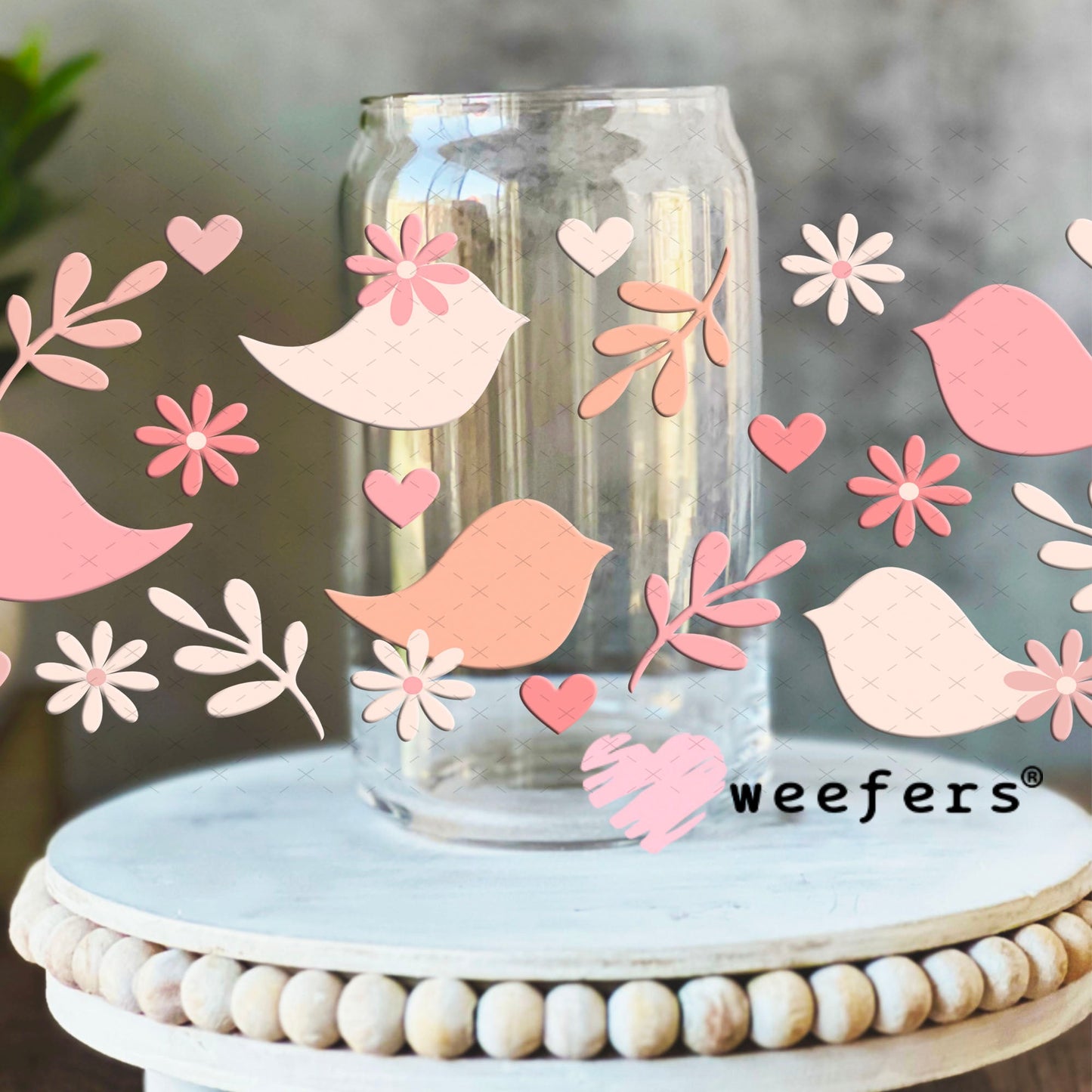 UV DTF Cup Wraps - Birds and Flowers 16oz Libbey Glass Original Size Weefers