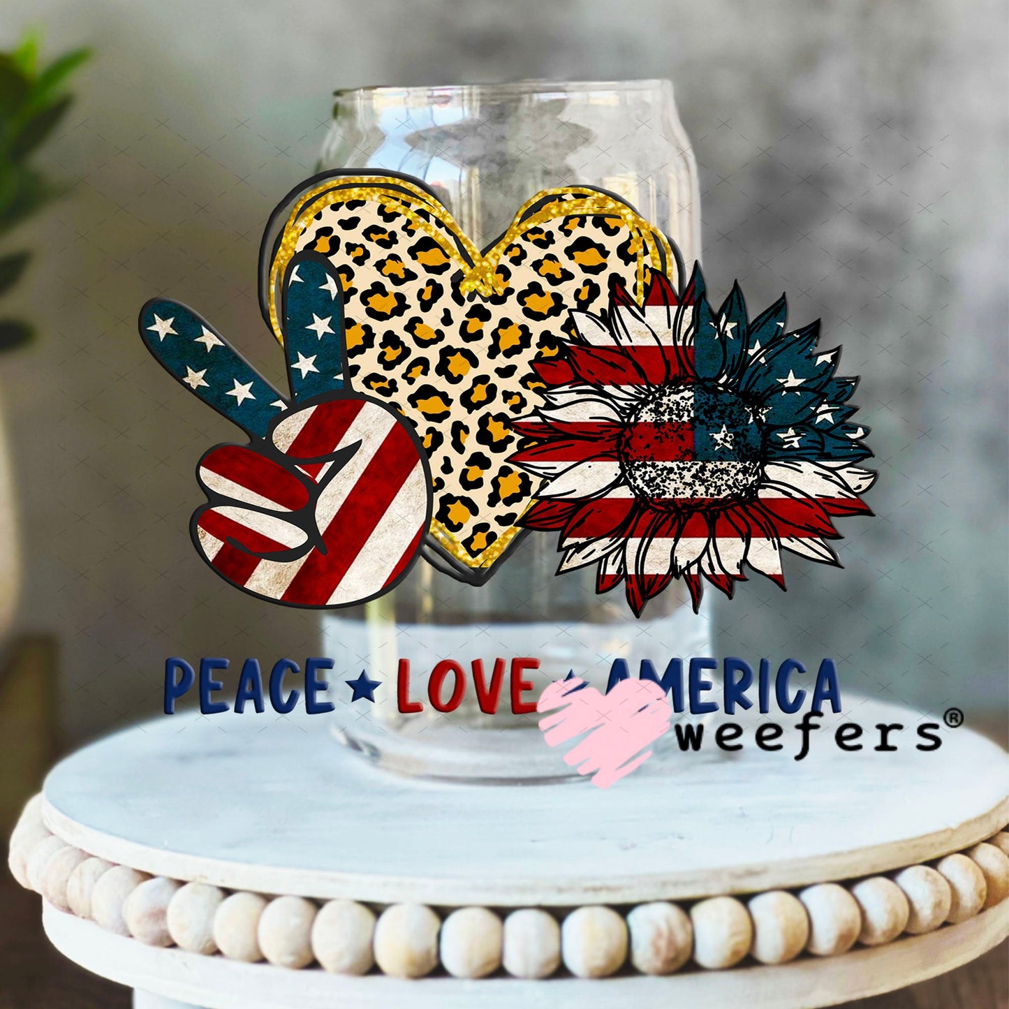 UV DTF Decal - Peace Love America 16oz Libbey Glass Original Size Weefers