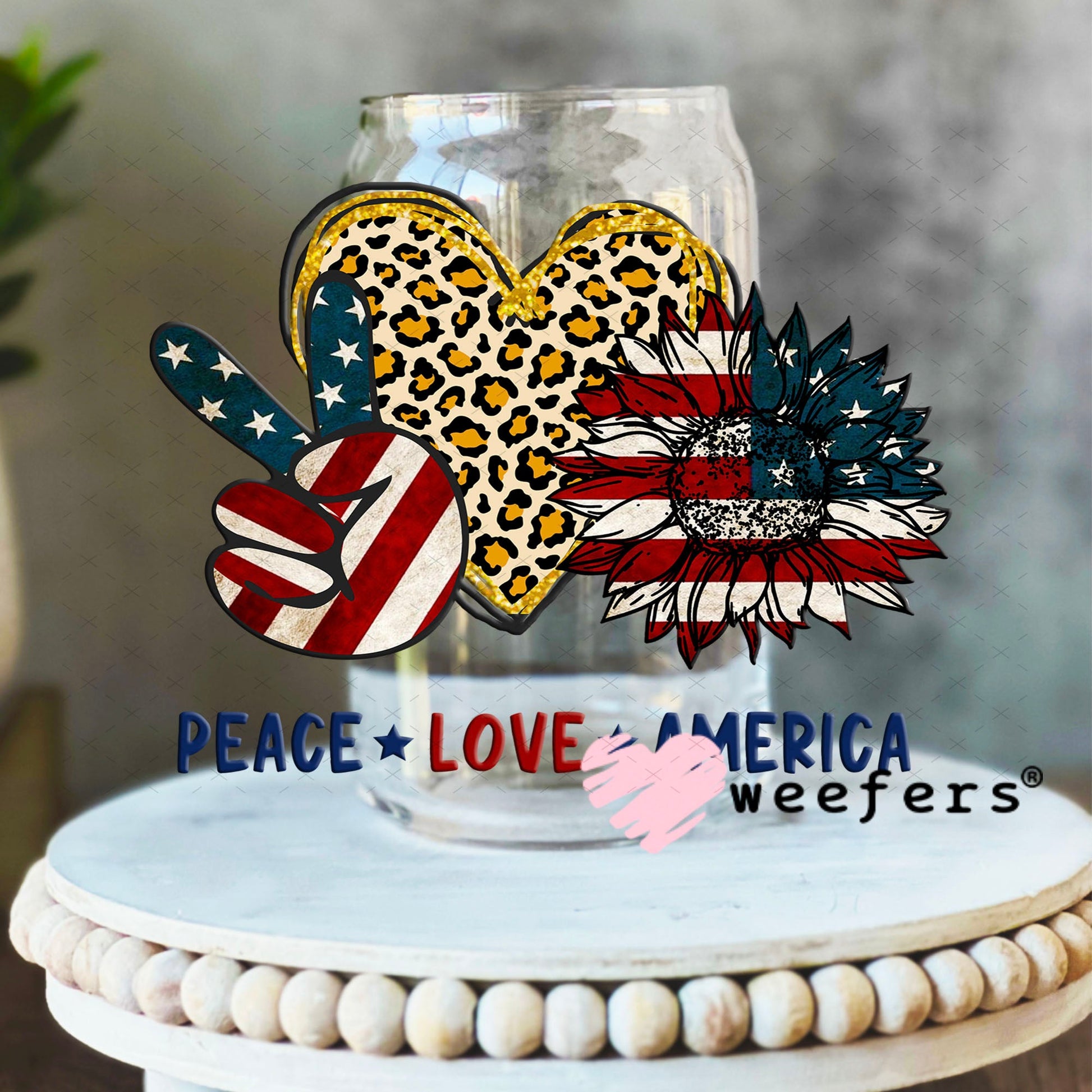 UV DTF Decal - Peace Love America 16oz Libbey Glass Original Size Weefers
