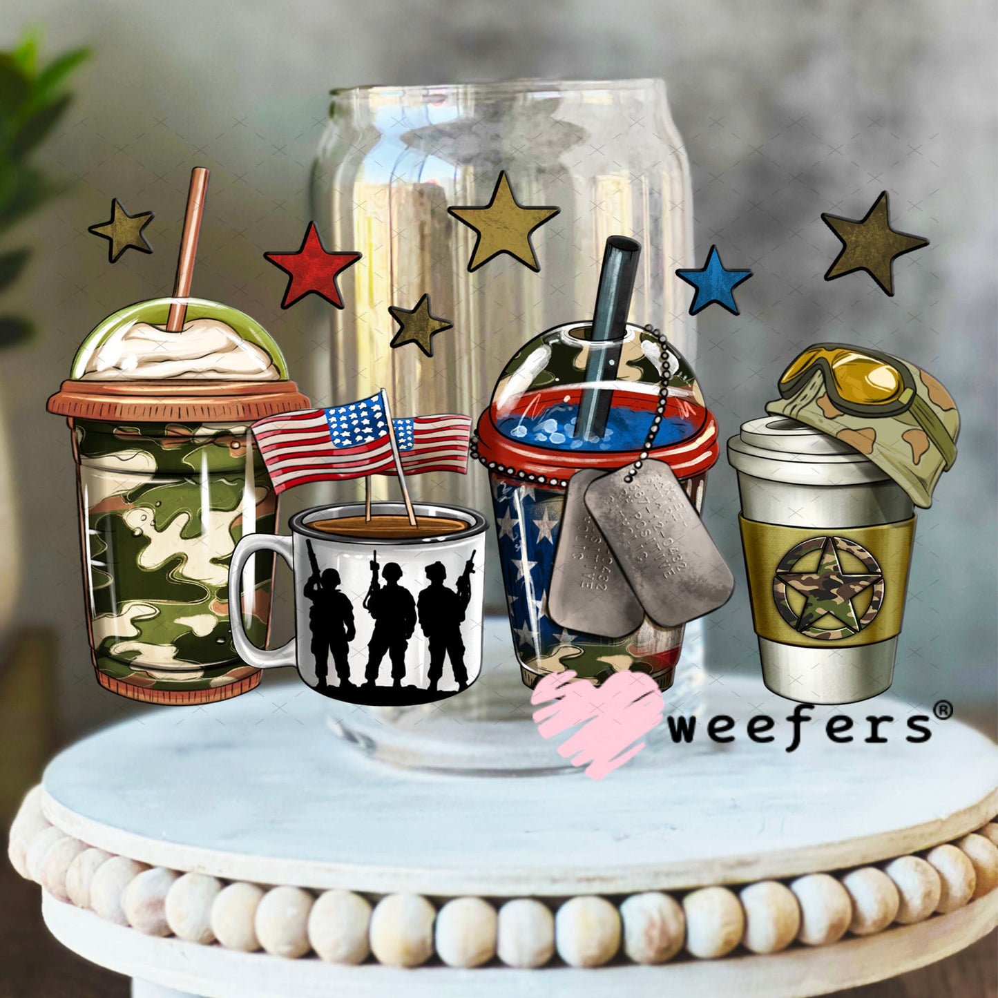 UV DTF Decal - Military Coffee 16oz Libbey Glass Original Size Weefers