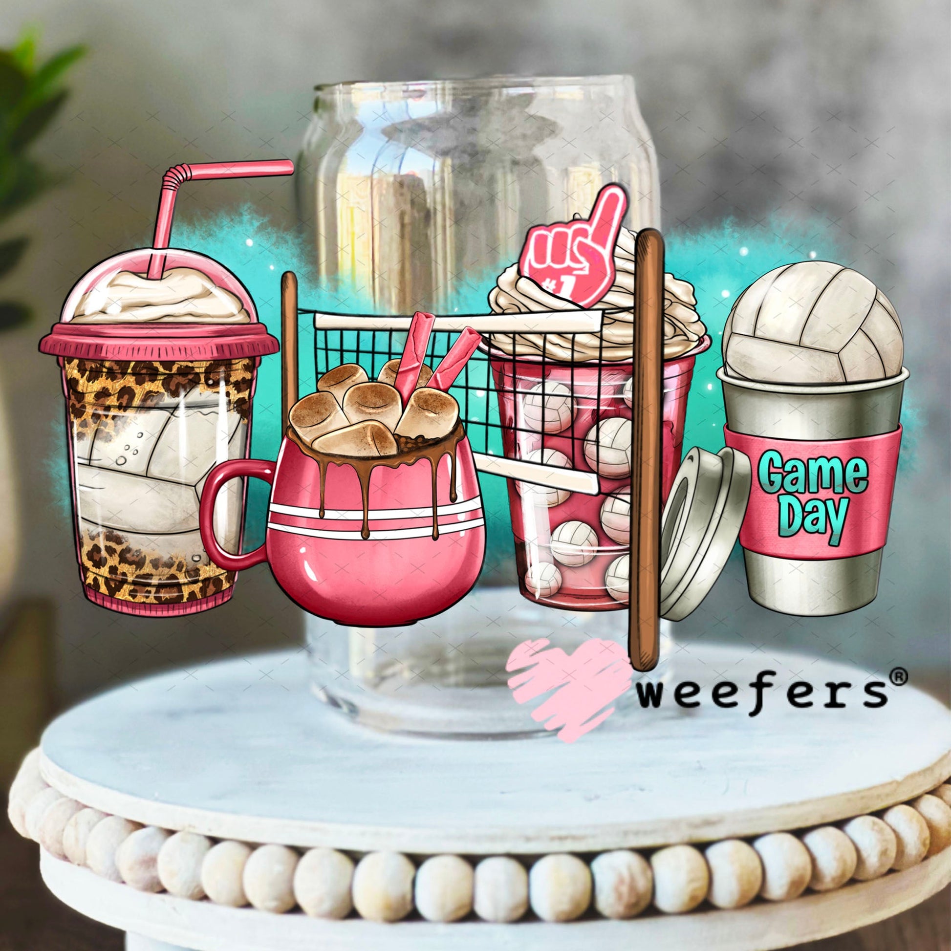 UV DTF Decal - Volleyball Coffee 16oz Libbey Glass Original Size Weefers