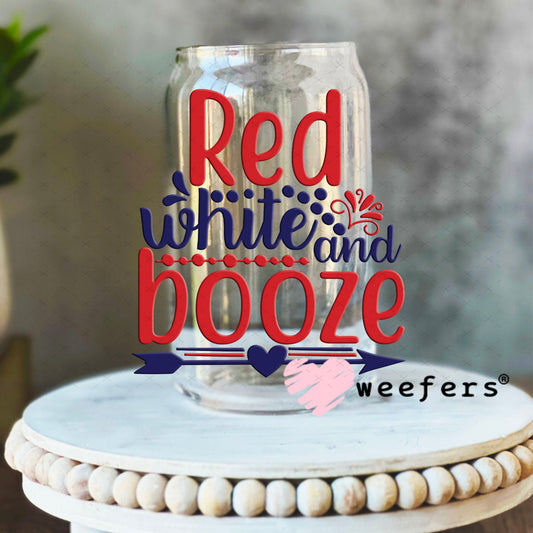 UV DTF Decal - Red White and Booze 16oz Libbey Glass Original Size Weefers