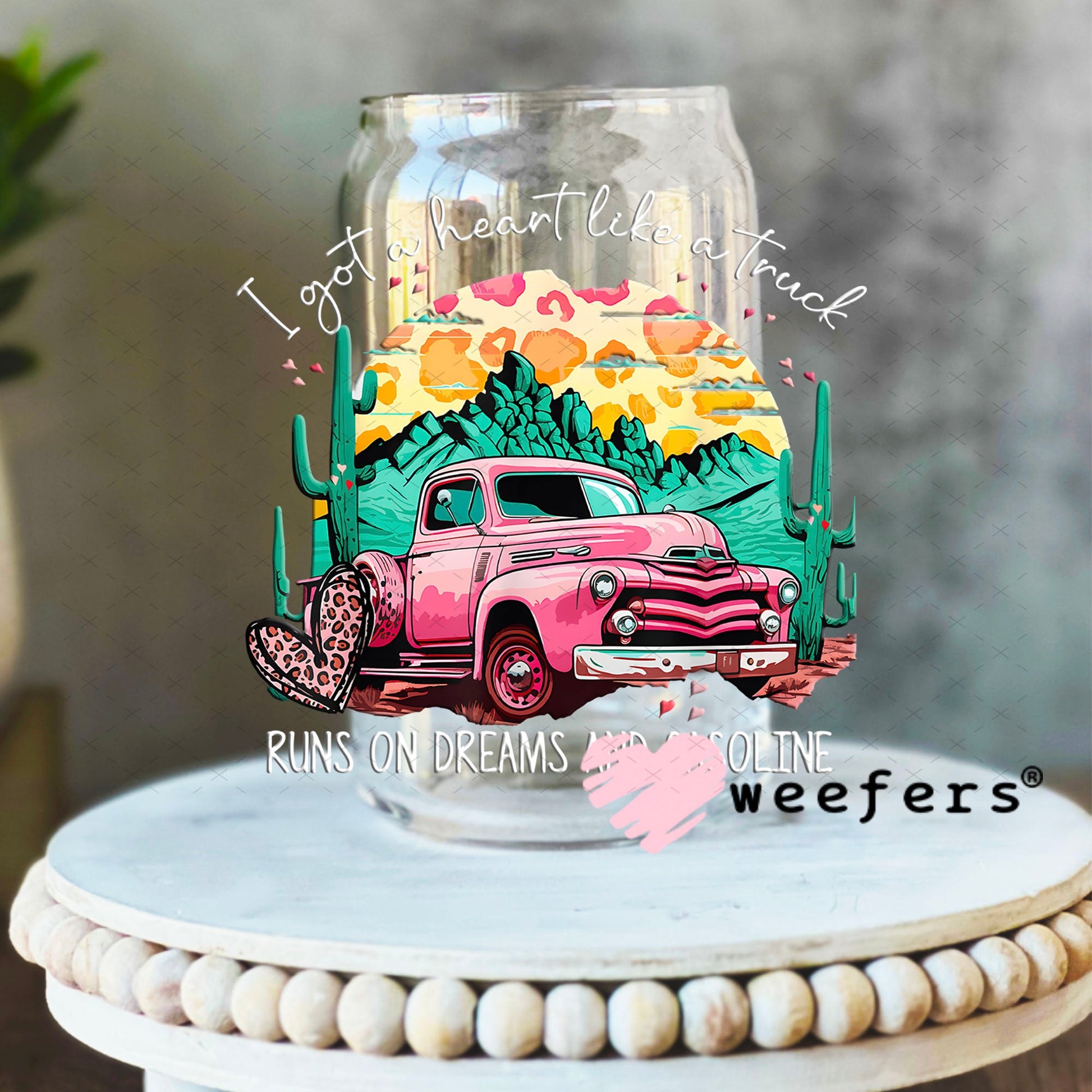 UV DTF Decal - Heart Like a Truck 16oz Libbey Glass Original Size Weefers