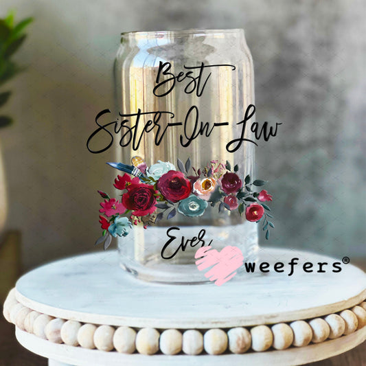 UV DTF Decal - Best Sister In Law 16oz Libbey Glass Original Size Weefers