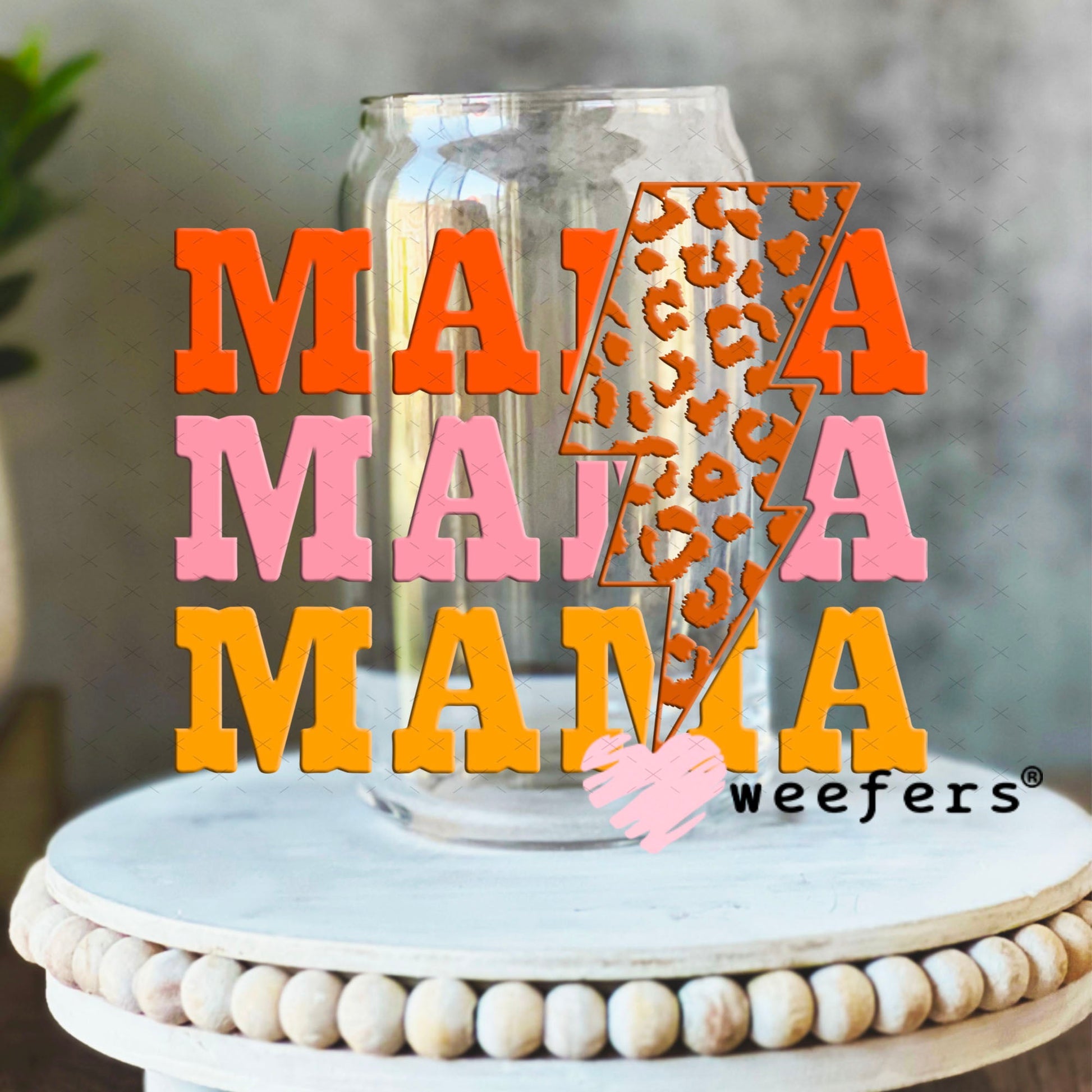UV DTF Decal - Mama Pink Peach 16oz Libbey Glass Original Size Weefers