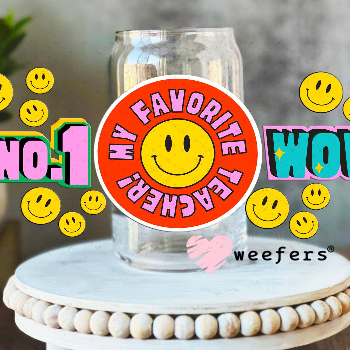 UV DTF Cup Wraps - No 1 Teacher 16oz Libbey Glass Original Size Weefers