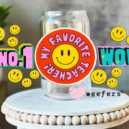 UV DTF Cup Wraps - No 1 Teacher 16oz Libbey Glass Original Size Weefers
