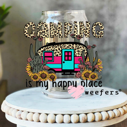 UV DTF Decal - Camping is My Happy Place 16oz Libbey Glass Original Size Weefers