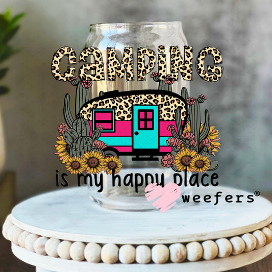 UV DTF Decal - Camping is My Happy Place 16oz Libbey Glass Original Size Weefers