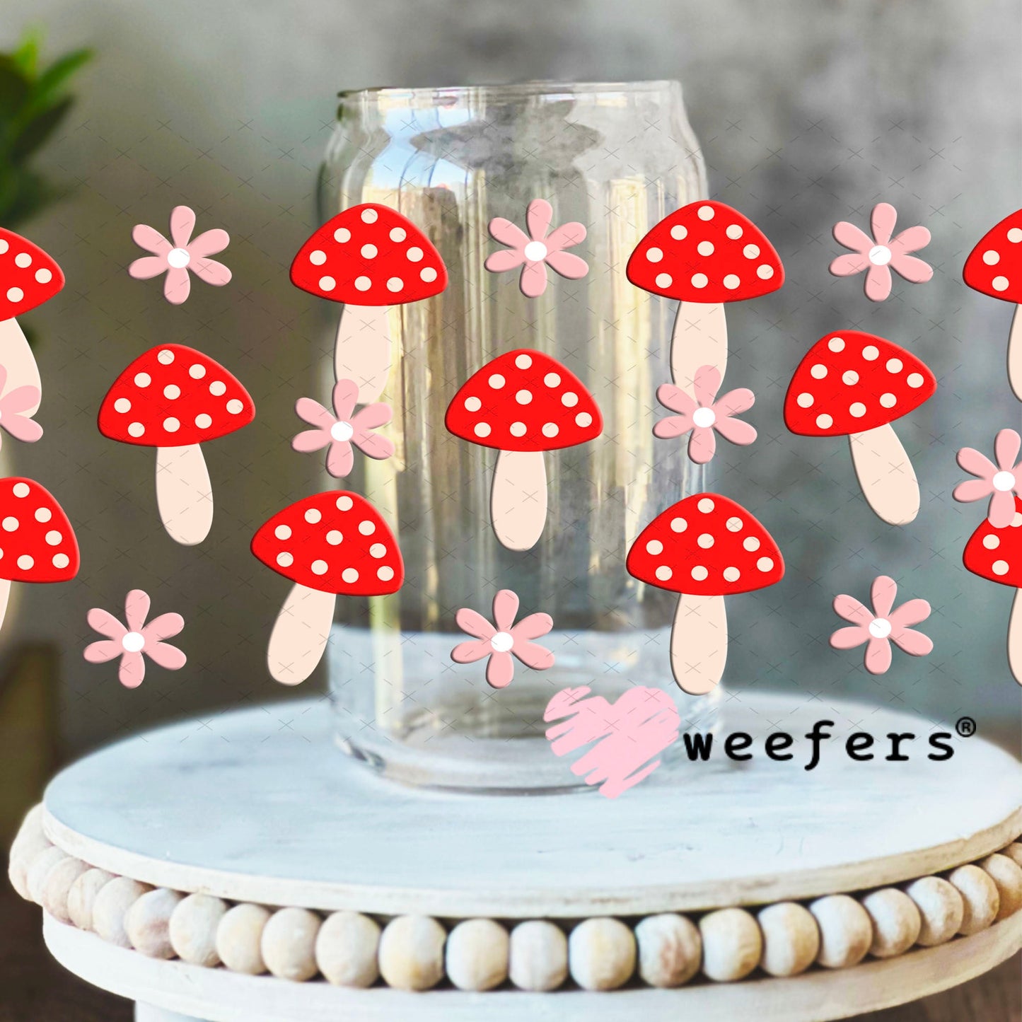 UV DTF Cup Wraps - Magical Mushrooms 16oz Libbey Glass Original Size Weefers
