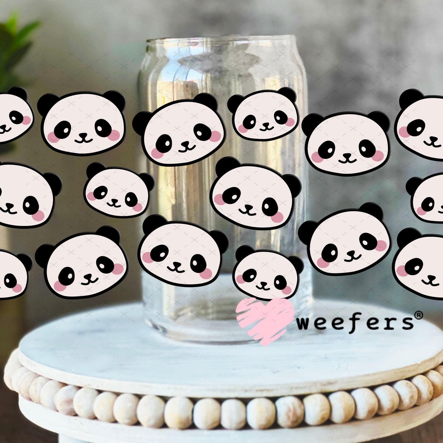 UV DTF Cup Wraps - Panda Bear Heads 16oz Libbey Glass Original Size Weefers