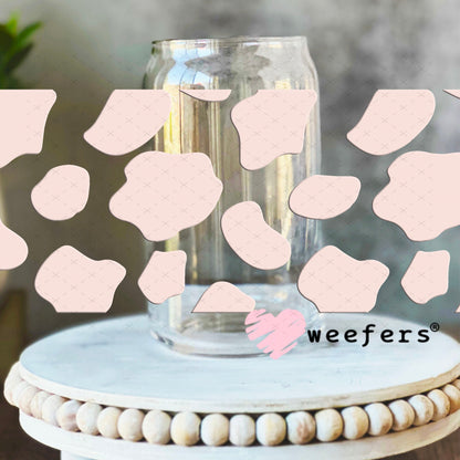 UV DTF Cup Wraps - Pink Cow Print 16oz Libbey Glass Original Size Weefers