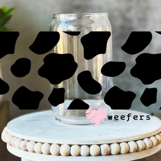 UV DTF Cup Wraps - Black Cow Print 16oz Libbey Glass Original Size Weefers