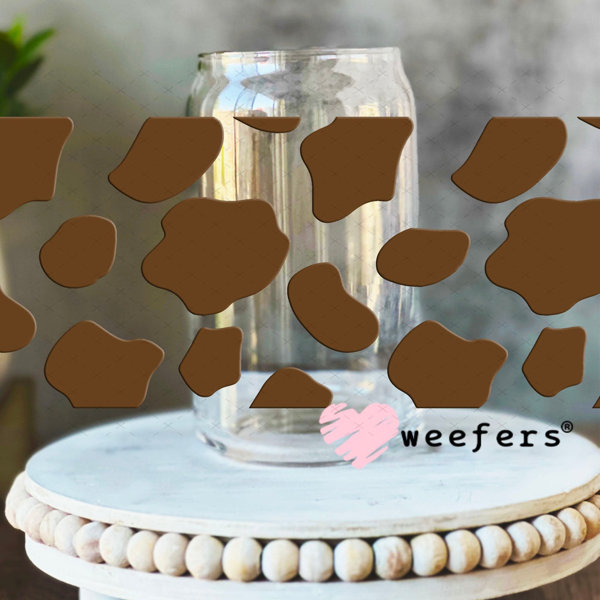 UV DTF Cup Wraps - Brown Cow Print 16oz Libbey Glass Original Size Weefers