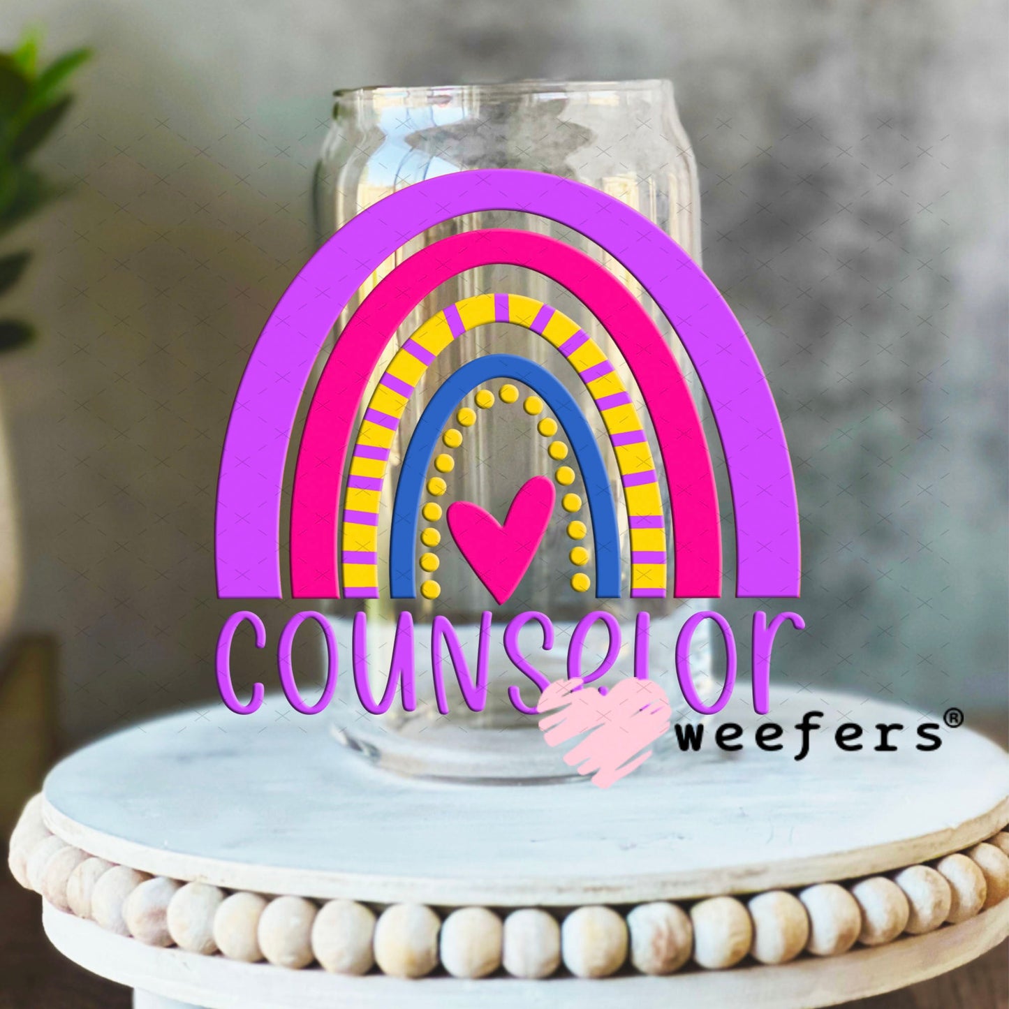 UV DTF Decal - Counselor Rainbow 16oz Libbey Glass Original Size Weefers