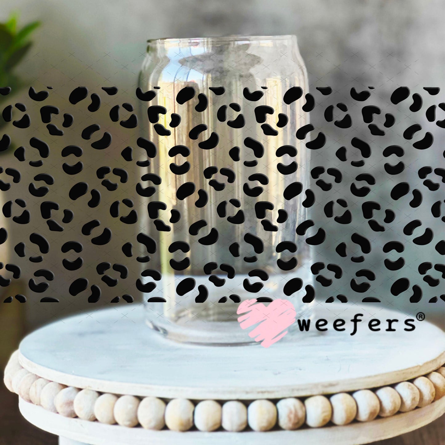 UV DTF Cup Wraps - Black Cheetah Print 16oz Libbey Glass Original Size Weefers