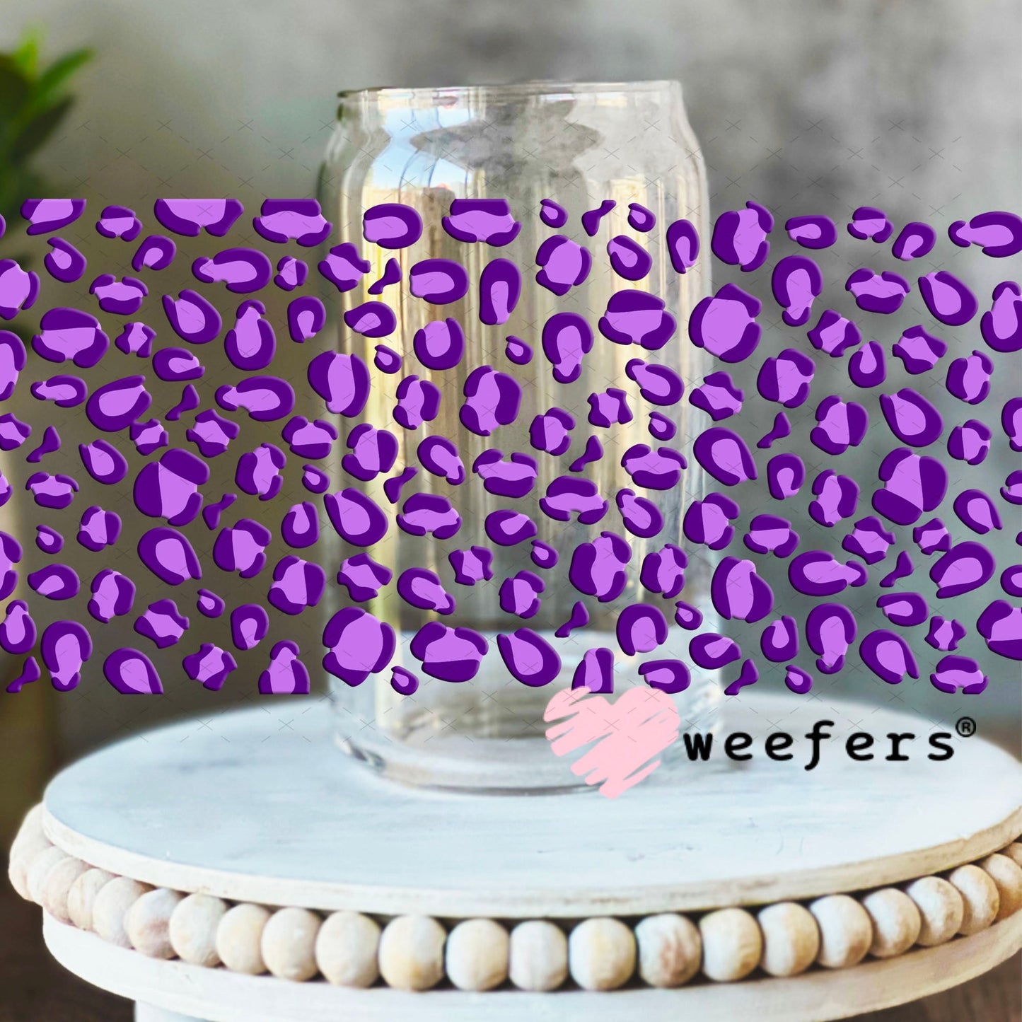 UV DTF Cup Wraps - Purple Cheetah Print 16oz Libbey Glass Original Size Weefers