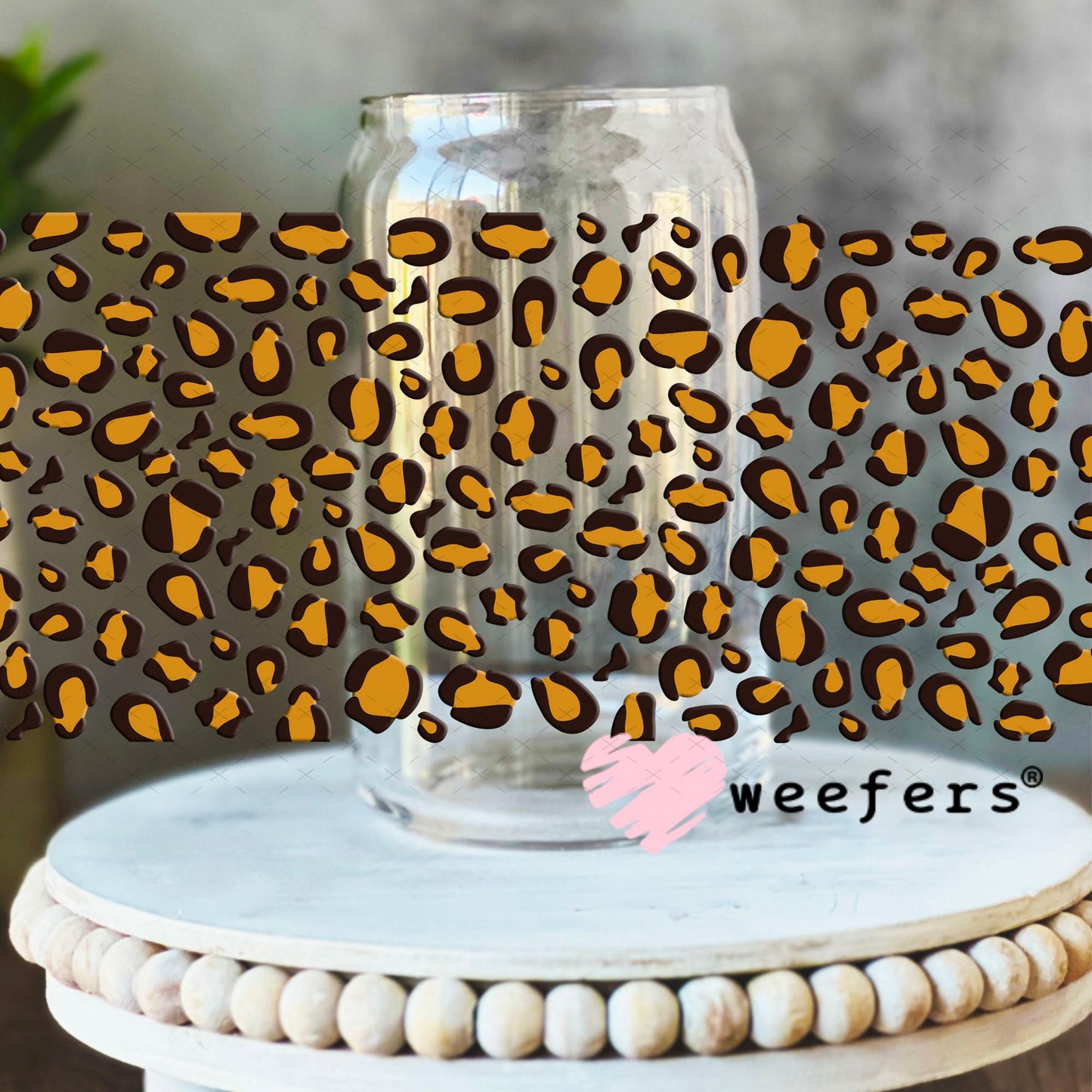 UV DTF Cup Wraps - Brown Cheetah Print 16oz Libbey Glass Original Size Weefers