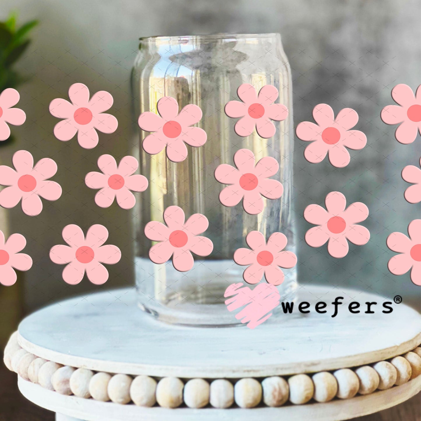 UV DTF Cup Wraps - Pink Daisies 16oz Libbey Glass Original Size Weefers