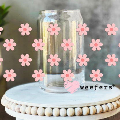 UV DTF Cup Wraps - Small Pink Daisies 16oz Libbey Glass Original Size Weefers