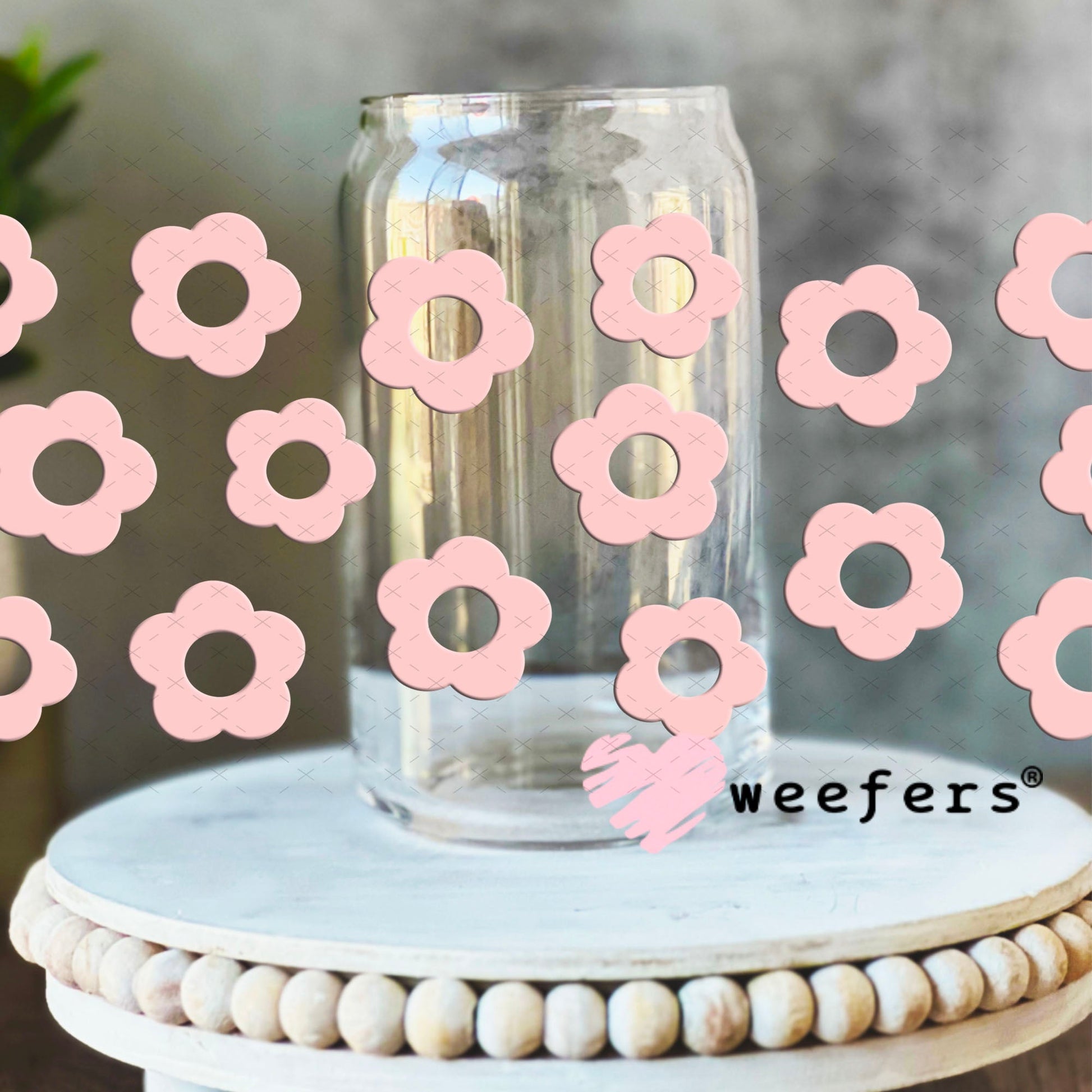 UV DTF Cup Wraps - Blush Daisies 16oz Libbey Glass Original Size Weefers