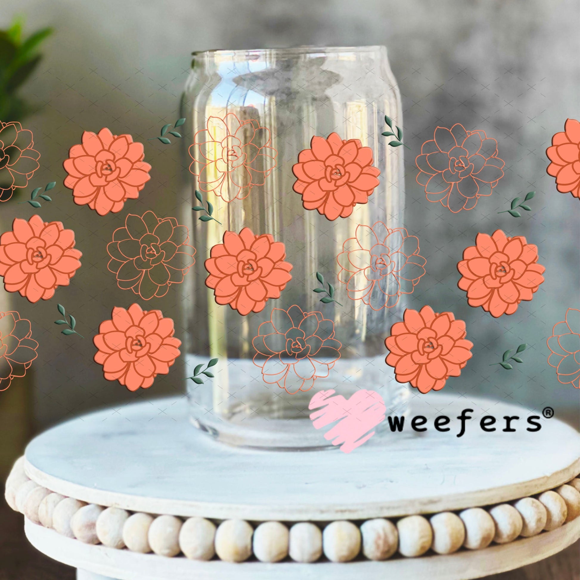 UV DTF Cup Wraps - Peach Succulent 16oz Libbey Glass Original Size Weefers