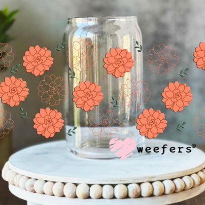 UV DTF Cup Wraps - Peach Succulent 16oz Libbey Glass Original Size Weefers