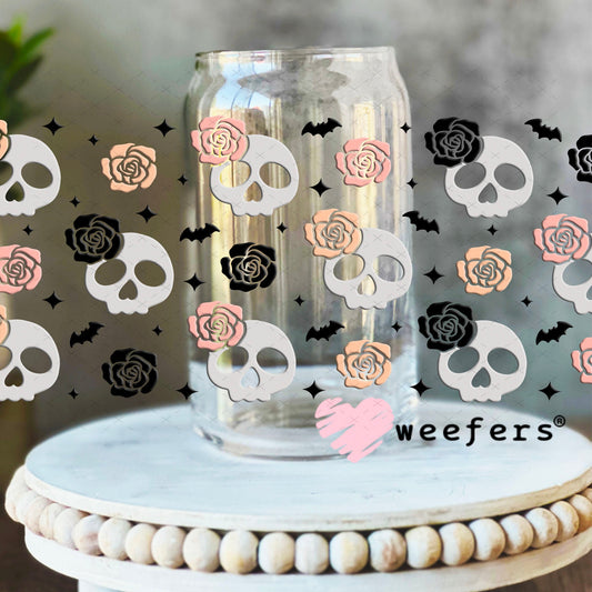 UV DTF Cup Wraps - Grey and Pink Skully 16oz Libbey Glass Original Size Weefers