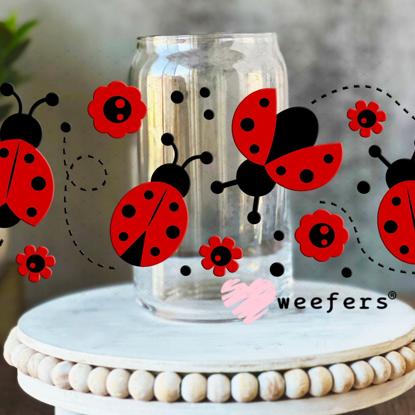UV DTF Cup Wraps - Red Lady Bugs 16oz Libbey Glass Original Size Weefers
