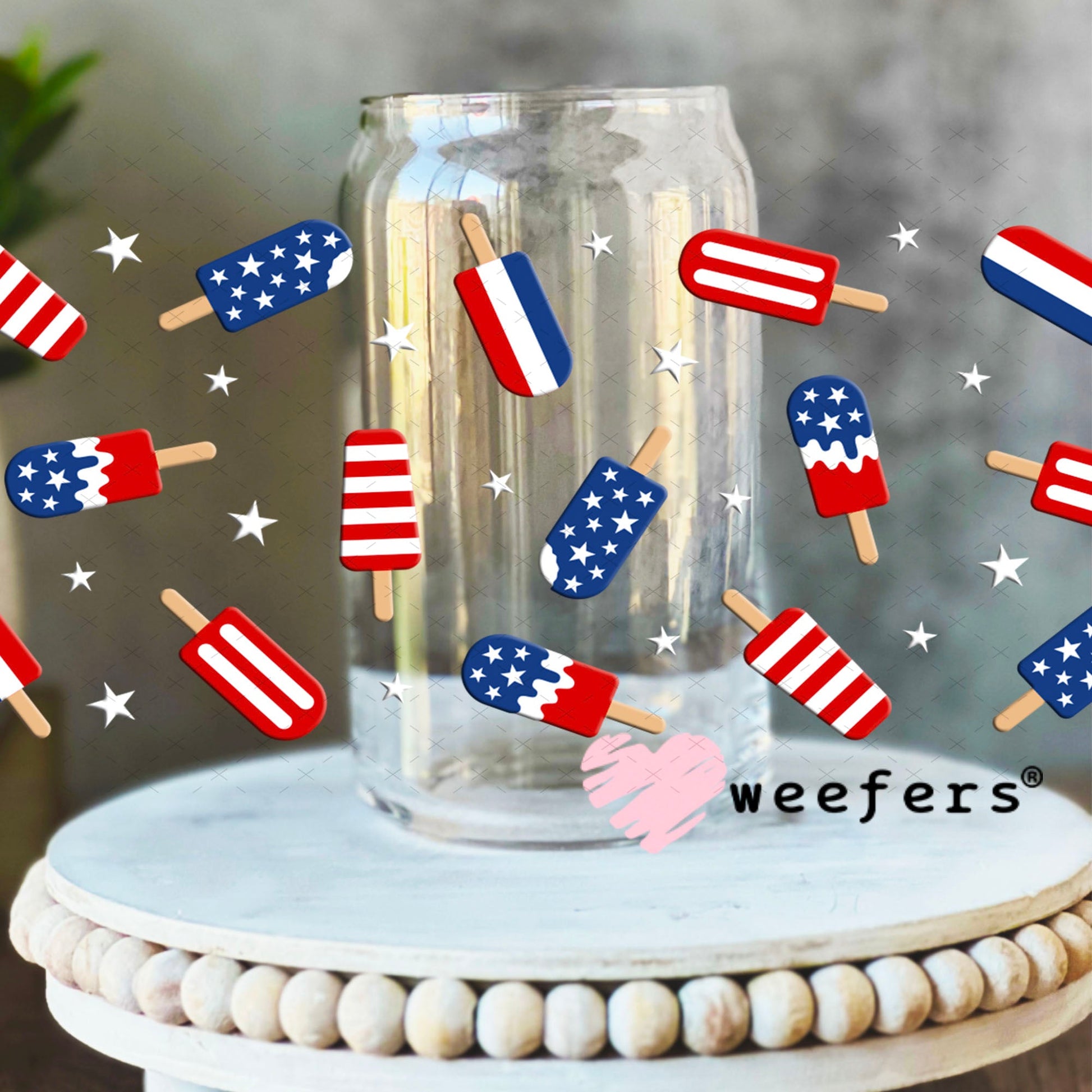 UV DTF Cup Wraps - Red White Blue Popsicles 16oz Libbey Glass Original Size Weefers