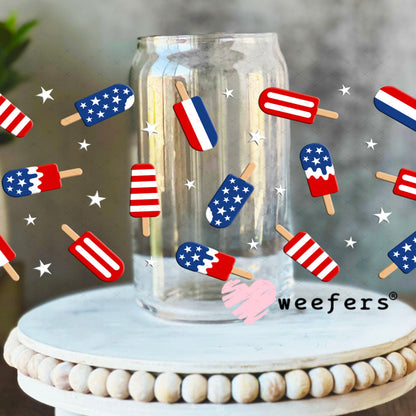 UV DTF Cup Wraps - Red White Blue Popsicles 16oz Libbey Glass Original Size Weefers