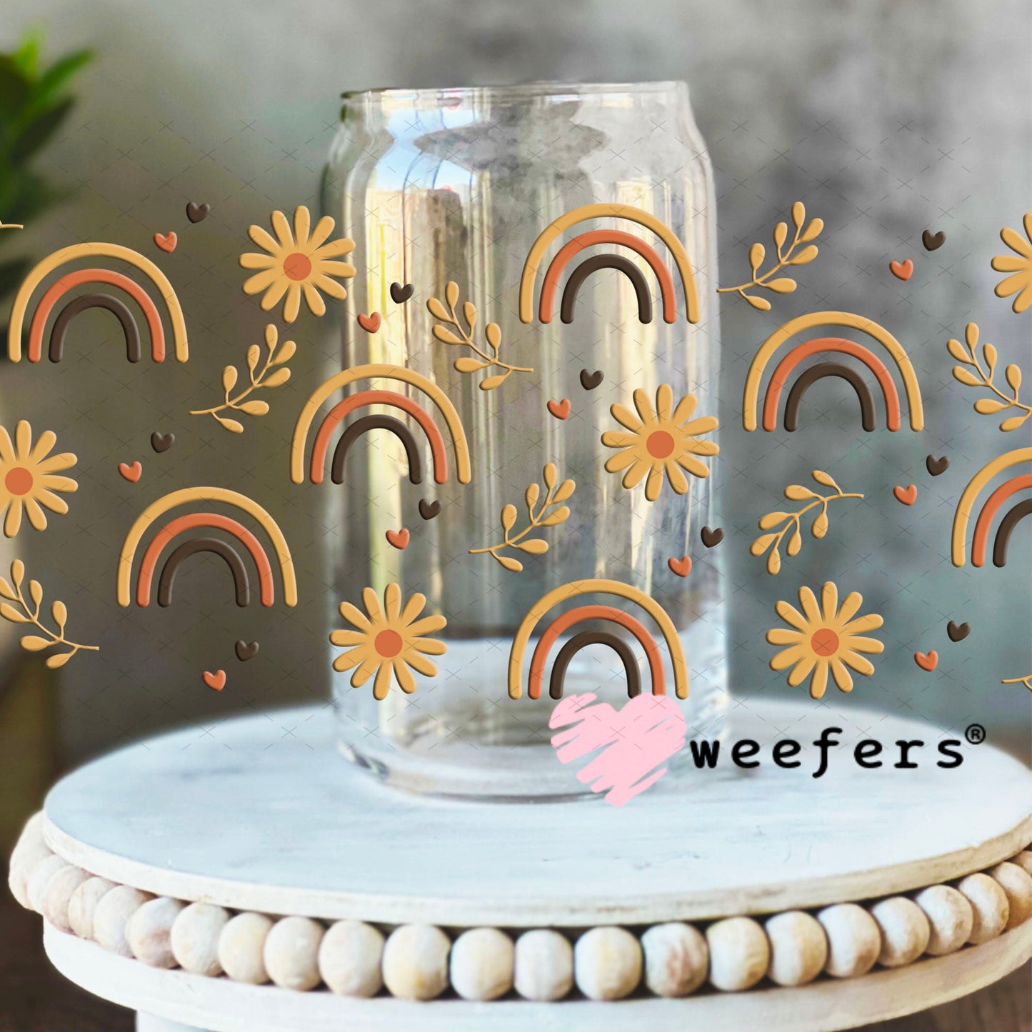 UV DTF Cup Wraps - Boho Rainbows 16oz Libbey Glass Original Size Weefers