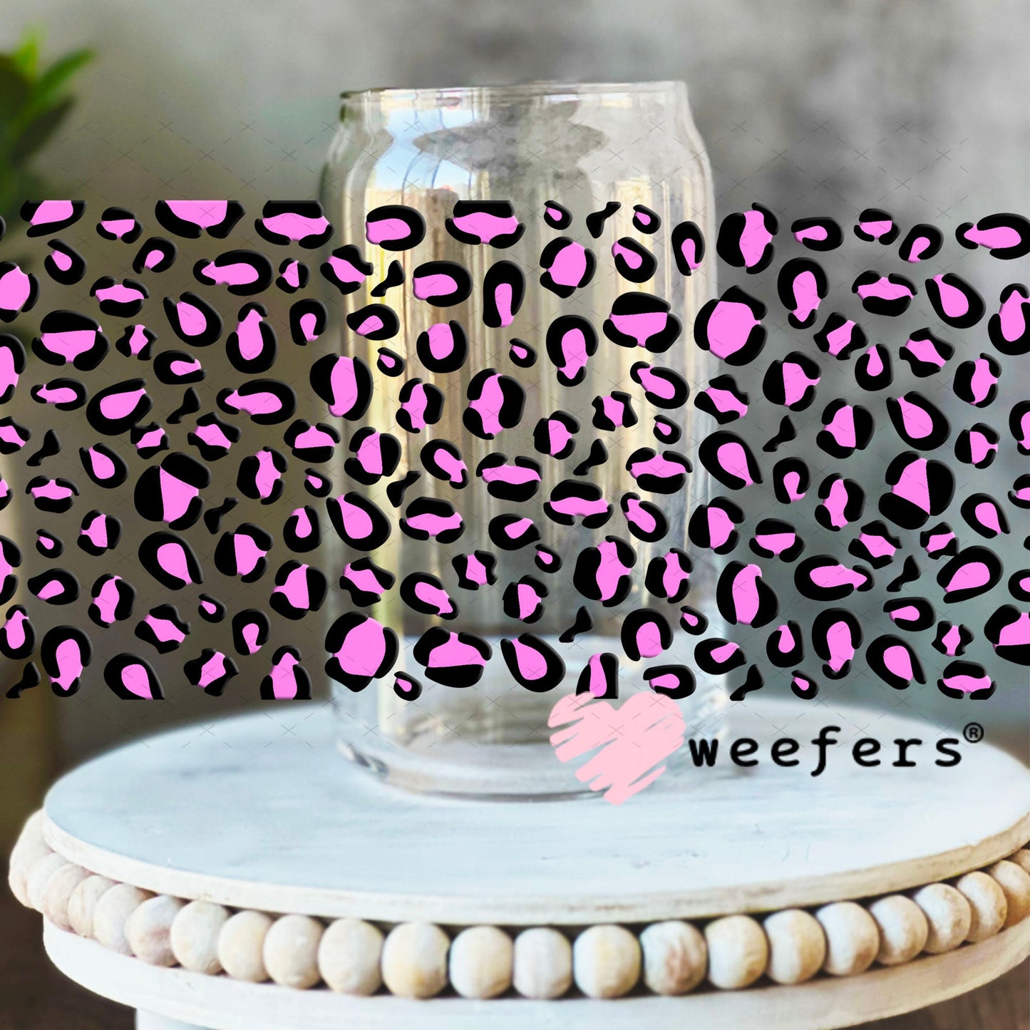 UV DTF Cup Wraps - Pink Cheetah Print 16oz Libbey Glass Original Size Weefers