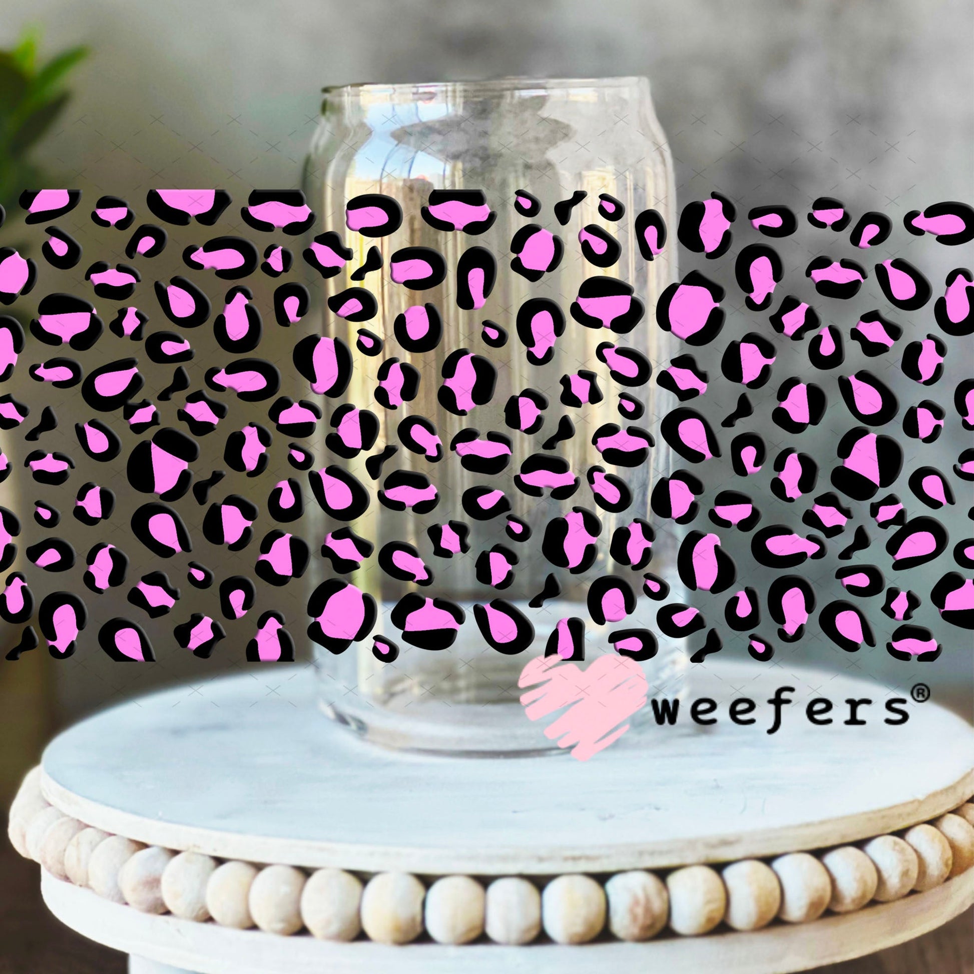 UV DTF Cup Wraps - Pink Cheetah Print 16oz Libbey Glass Original Size Weefers