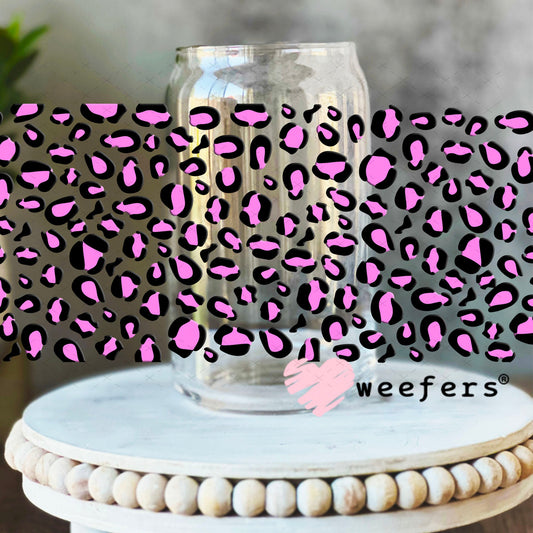 UV DTF Cup Wraps - Pink Cheetah Print 16oz Libbey Glass Original Size Weefers