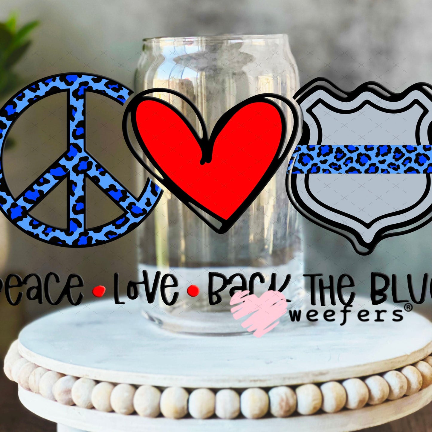 UV DTF Decal - Peace Love Back the Blue 16oz Libbey Glass Original Size Weefers