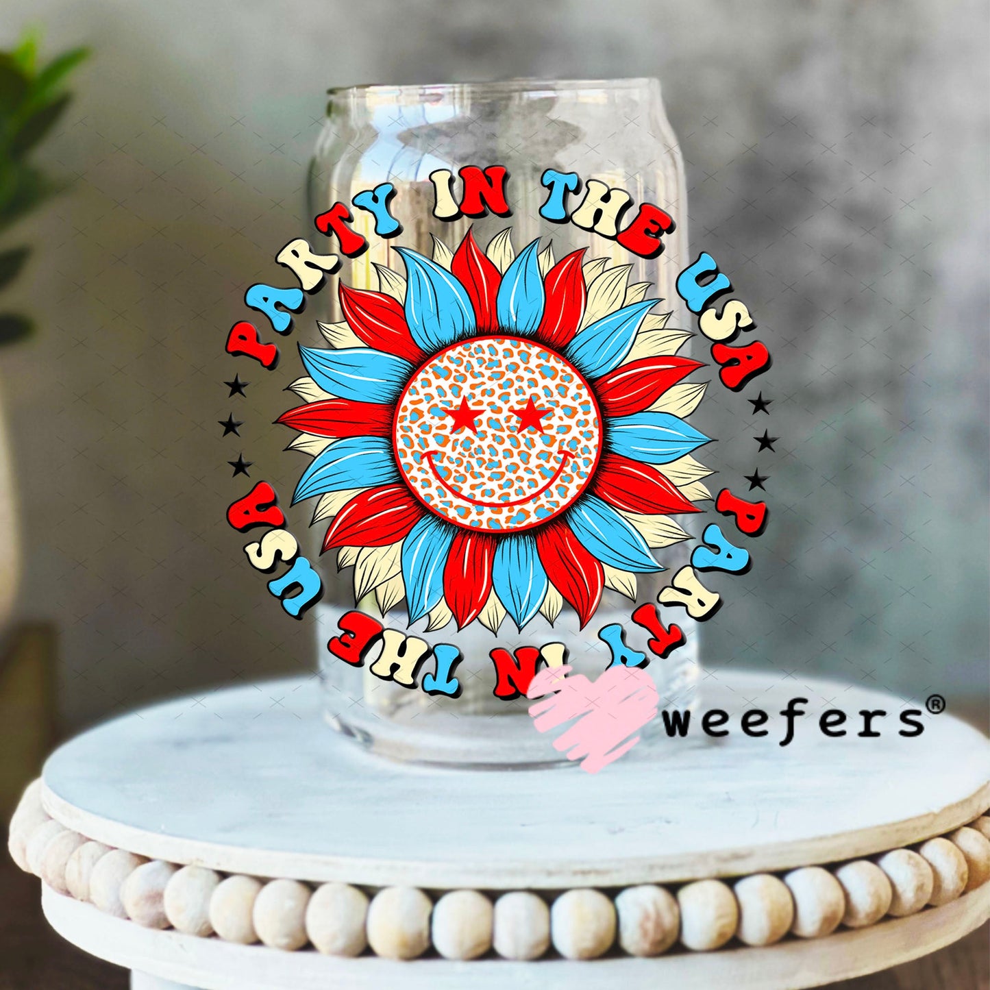 UV DTF Decal - Party in the USA 16oz Libbey Glass Original Size Weefers