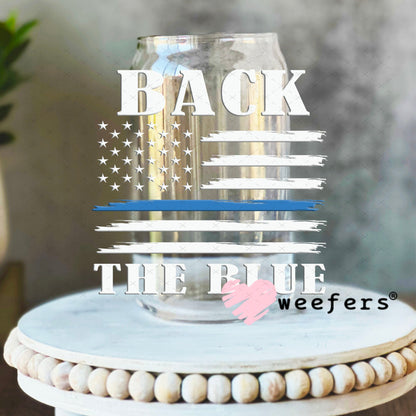 UV DTF Decal - Back the Blue White 16oz Libbey Glass Original Size Weefers