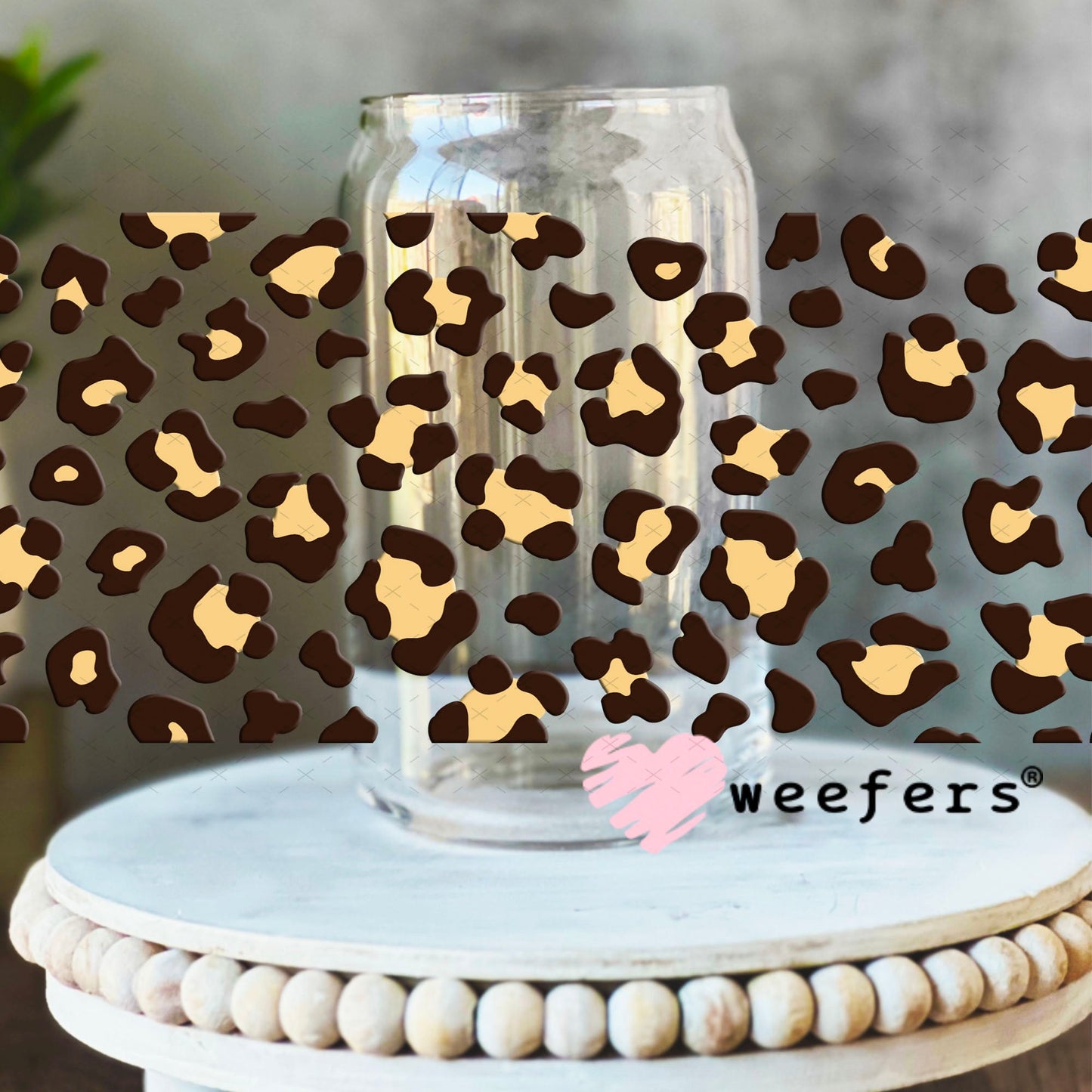 UV DTF Cup Wraps - Beige Cheetah Print 16oz Libbey Glass Original Size Weefers