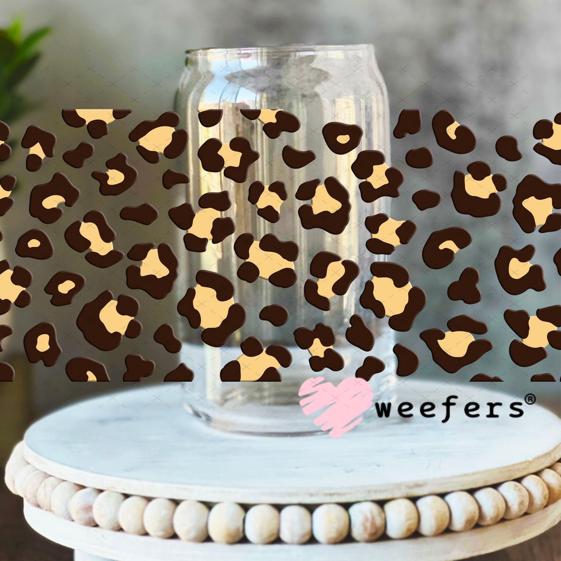 UV DTF Cup Wraps - Beige Cheetah Print 16oz Libbey Glass Original Size Weefers