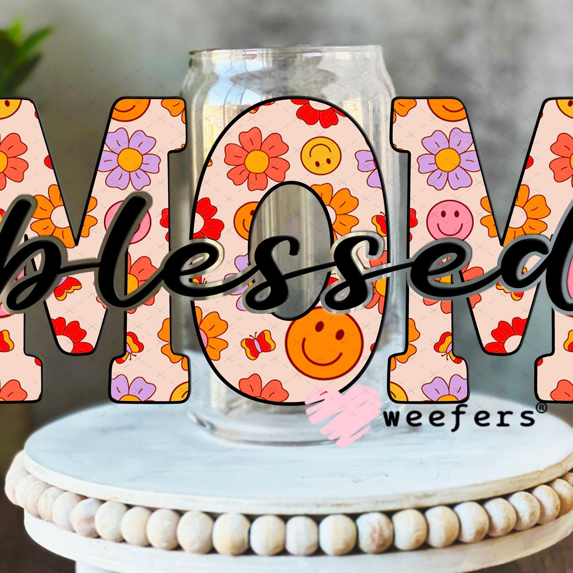 UV DTF Decal - Blessed Mom 16oz Libbey Glass Original Size Weefers