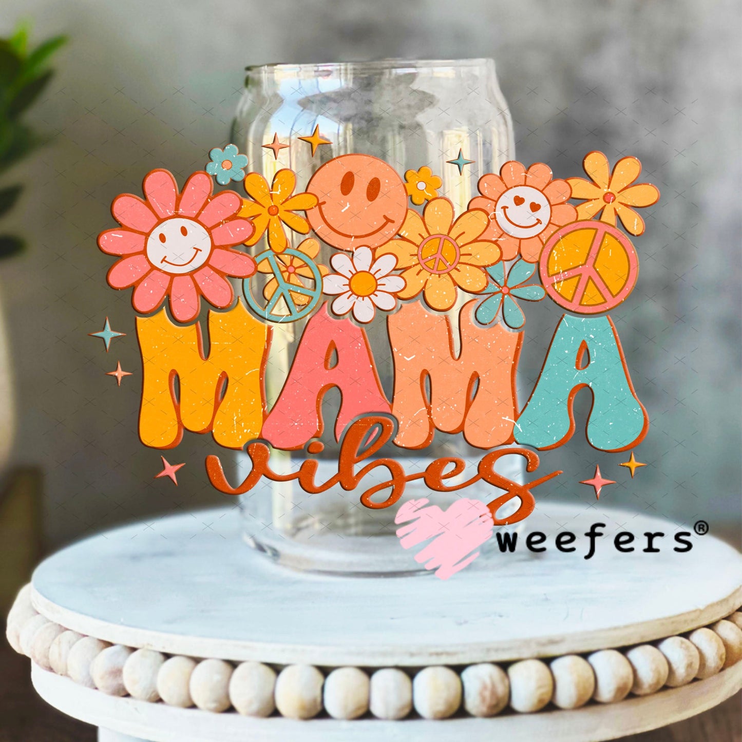 UV DTF Decal - Mama Vibes 16oz Libbey Glass Original Size Weefers