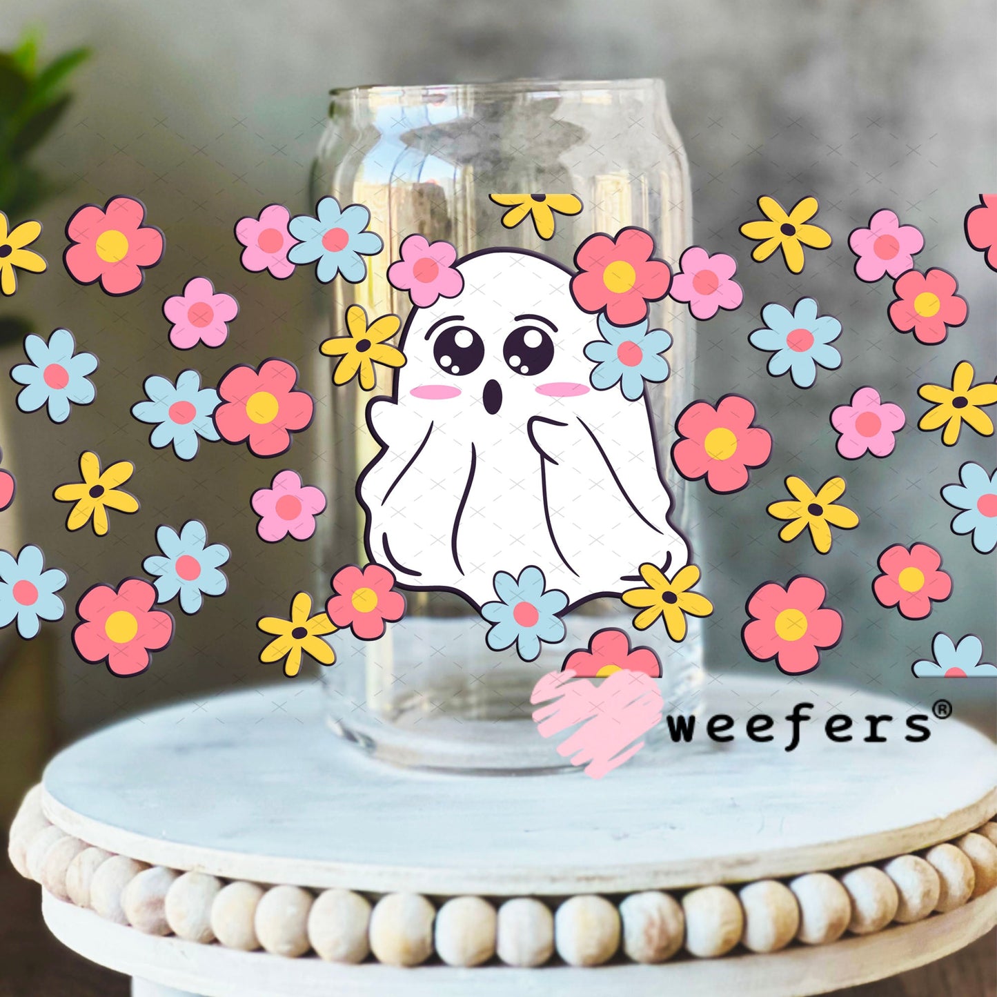 UV DTF Cup Wraps - Ghost Flowers 16oz Libbey Glass Original Size Weefers