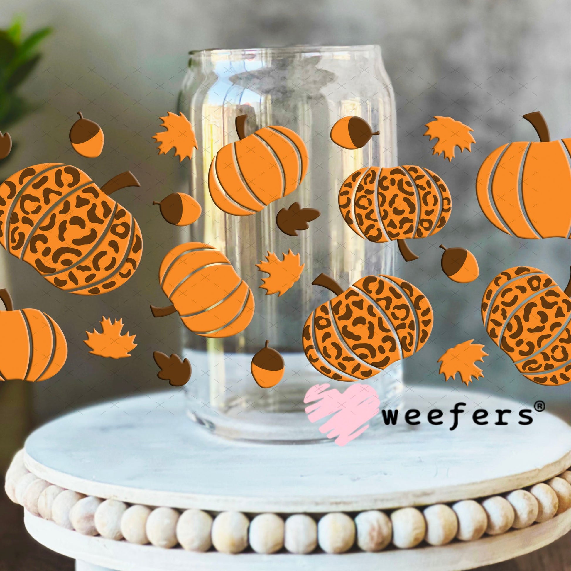 UV DTF Cup Wraps - Fall Pumpkins 16oz Libbey Glass Original Size Weefers