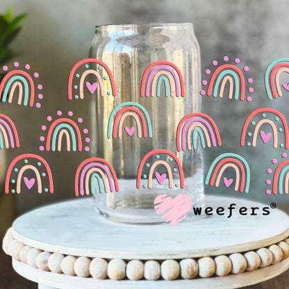 UV DTF Cup Wraps - Boho Rainbows Pink 16oz Libbey Glass Original Size Weefers