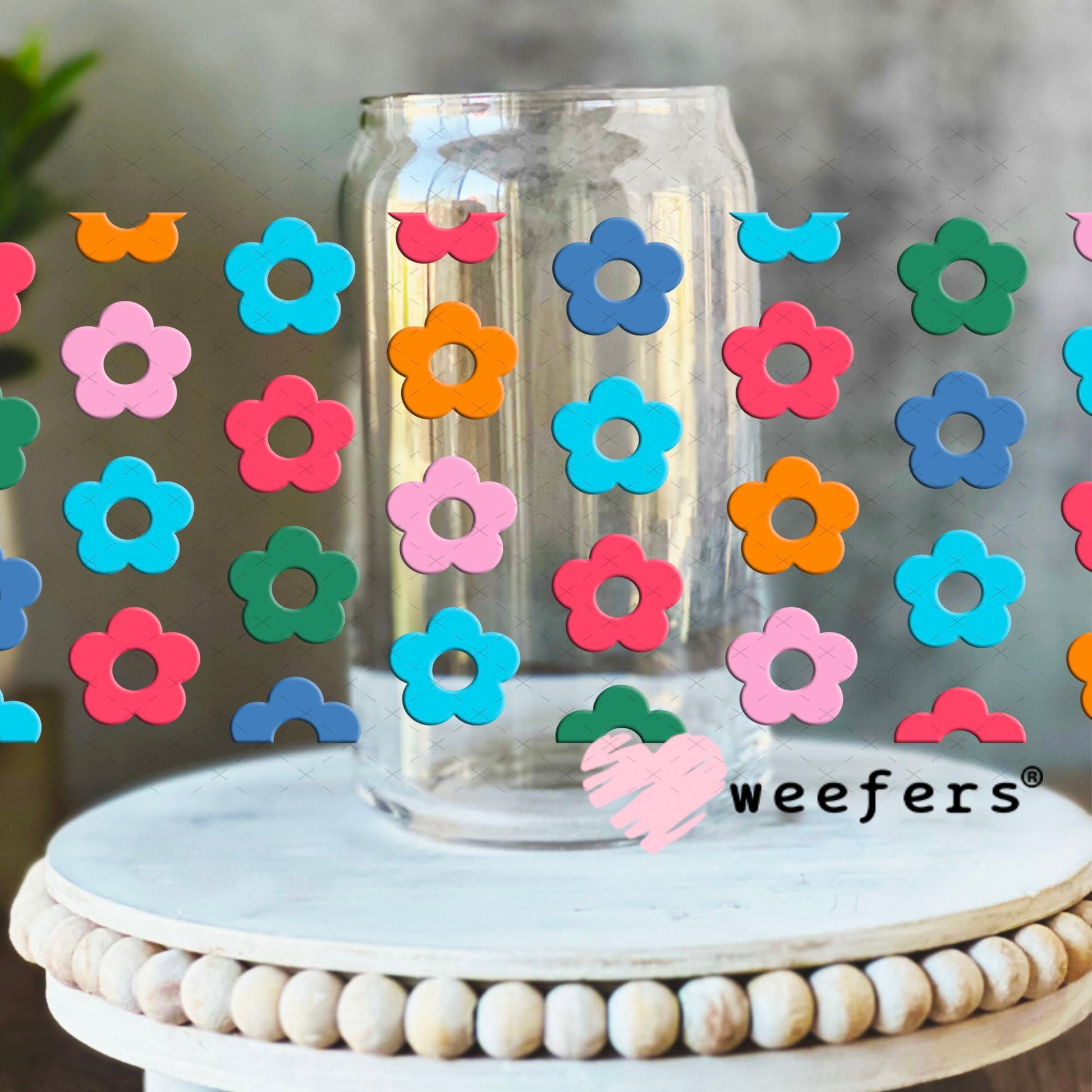 UV DTF Cup Wraps - Colorful Daisies 16oz Libbey Glass Original Size Weefers