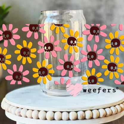UV DTF Cup Wraps - Skull Flowers 16oz Libbey Glass Original Size Weefers
