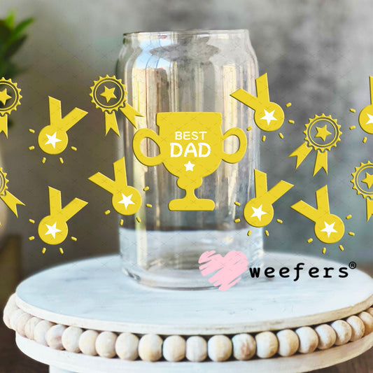 UV DTF Cup Wraps - Best Dad Trophies 16oz Libbey Glass Original Size Weefers