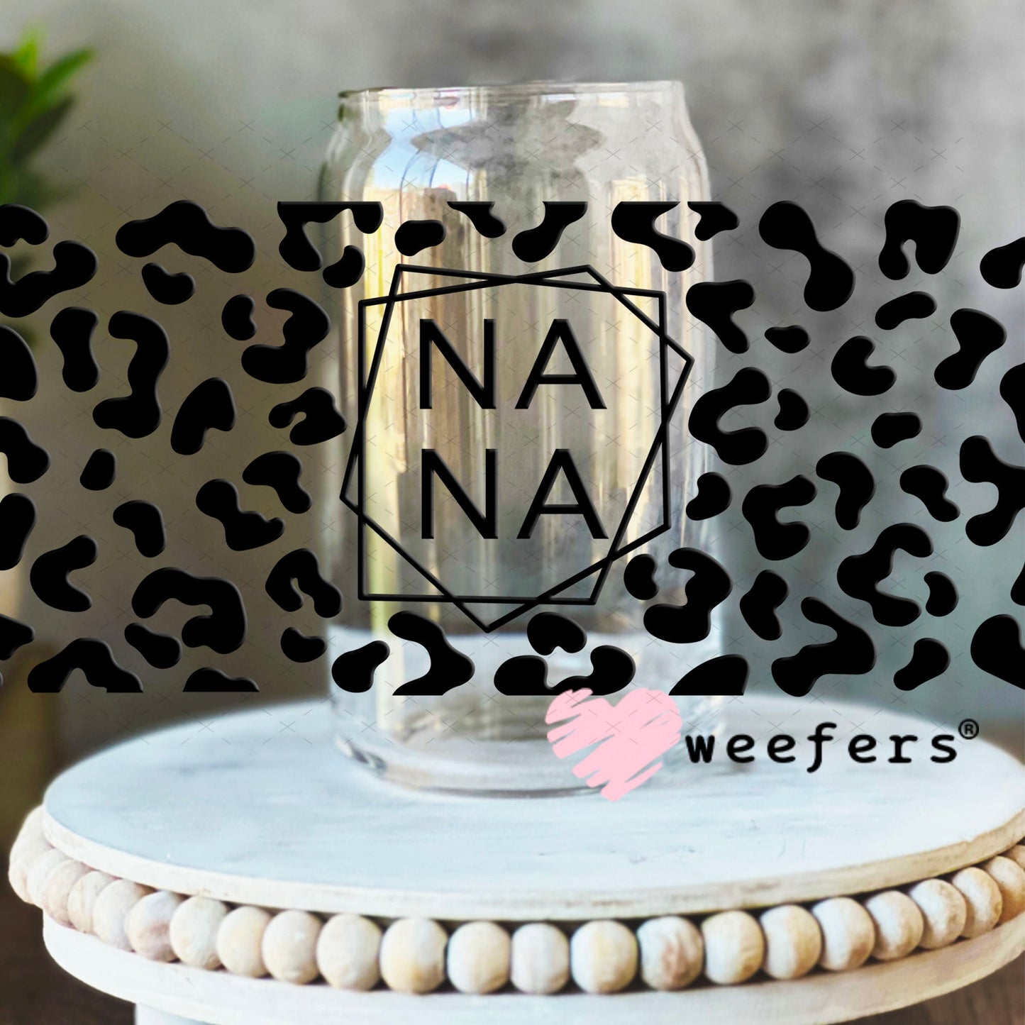 UV DTF Cup Wraps - Nana Black Cheetah 16oz Libbey Glass Original Size Weefers