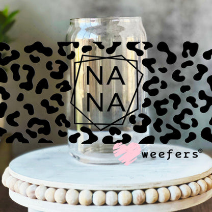 UV DTF Cup Wraps - Nana Black Cheetah 16oz Libbey Glass Original Size Weefers